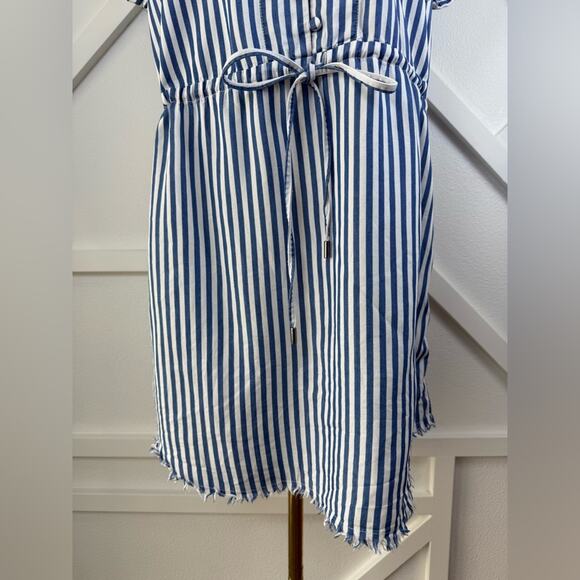 Revolve PAIGE Haidee Blue And White Stripe Drawstring Raw Hem Dress Size Medium - Picture 5 of 12